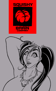 Vegan CaveGirl looking at Squishy Brain Logo
